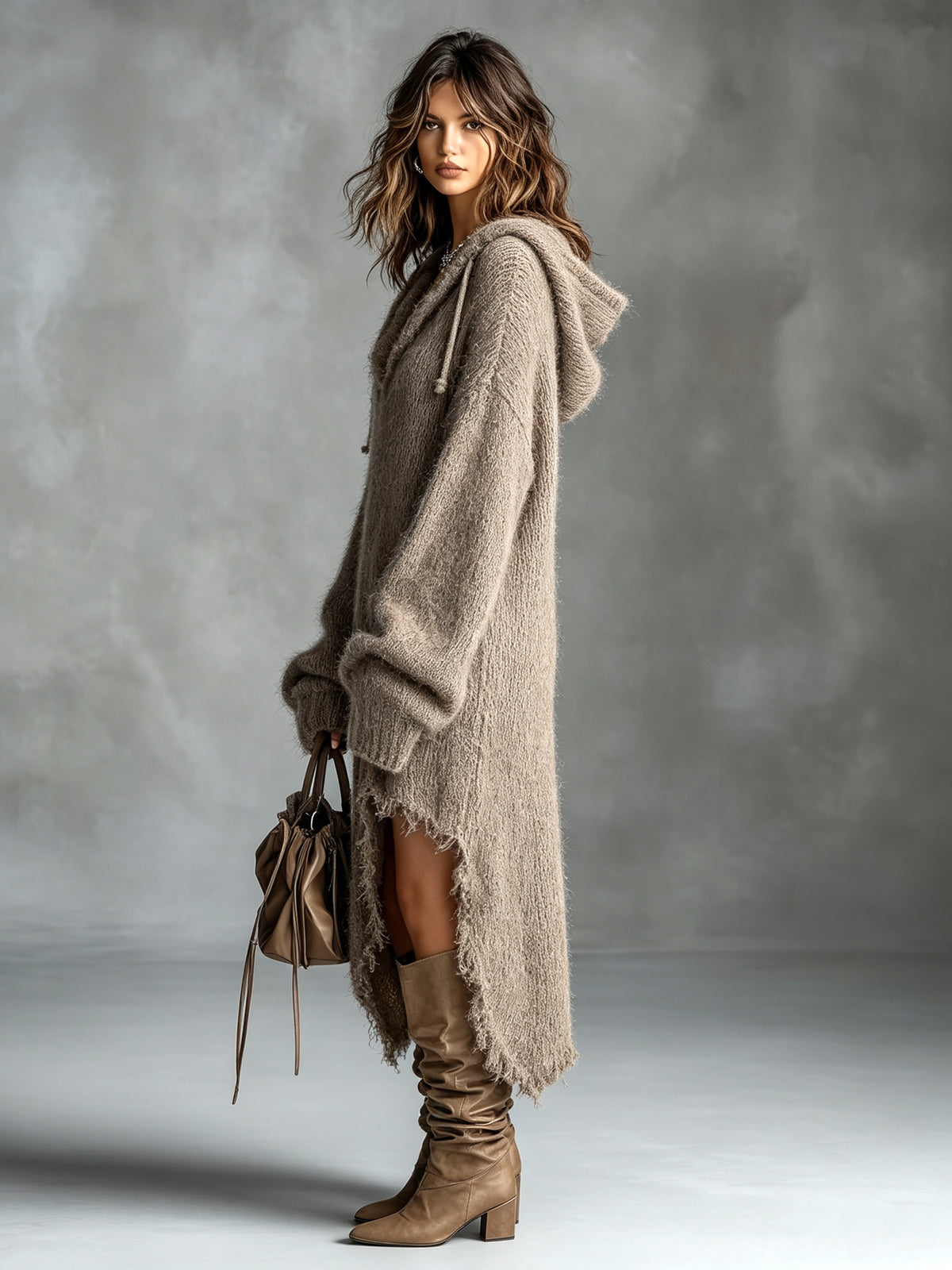 Linden | Vestido Midi de Punto Afelpado con Capucha