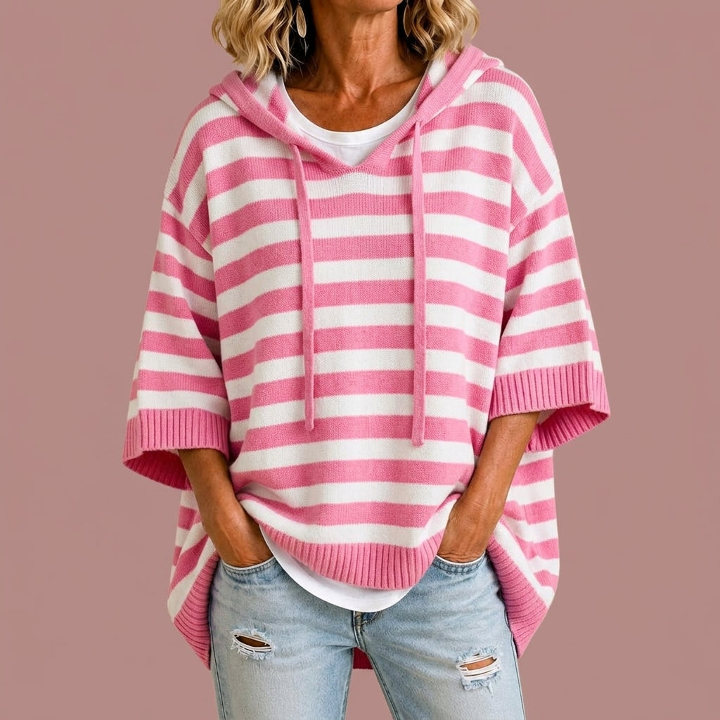 Loredana | Poncho de Punto a Rayas con Capucha
