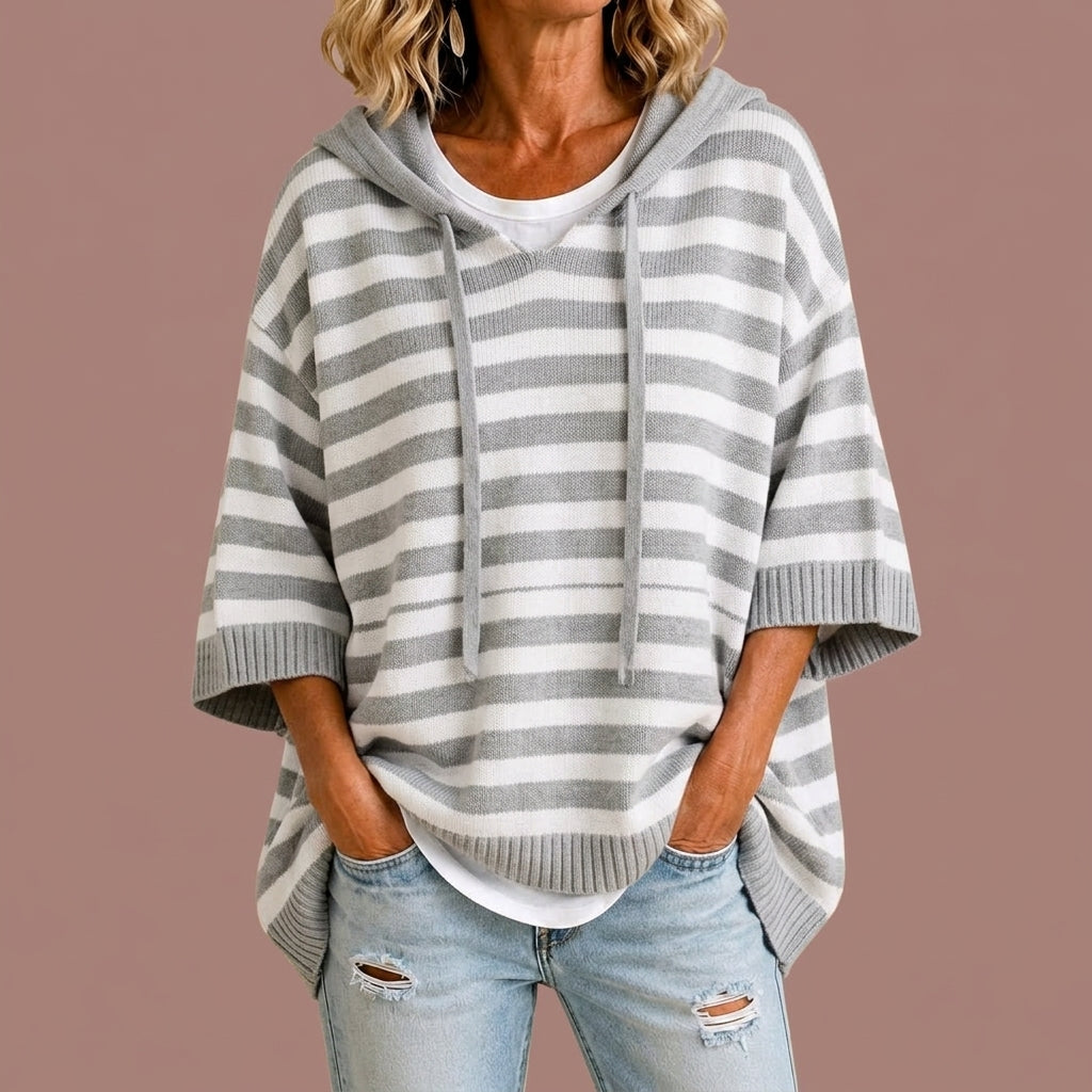 Loredana | Poncho de Punto a Rayas con Capucha