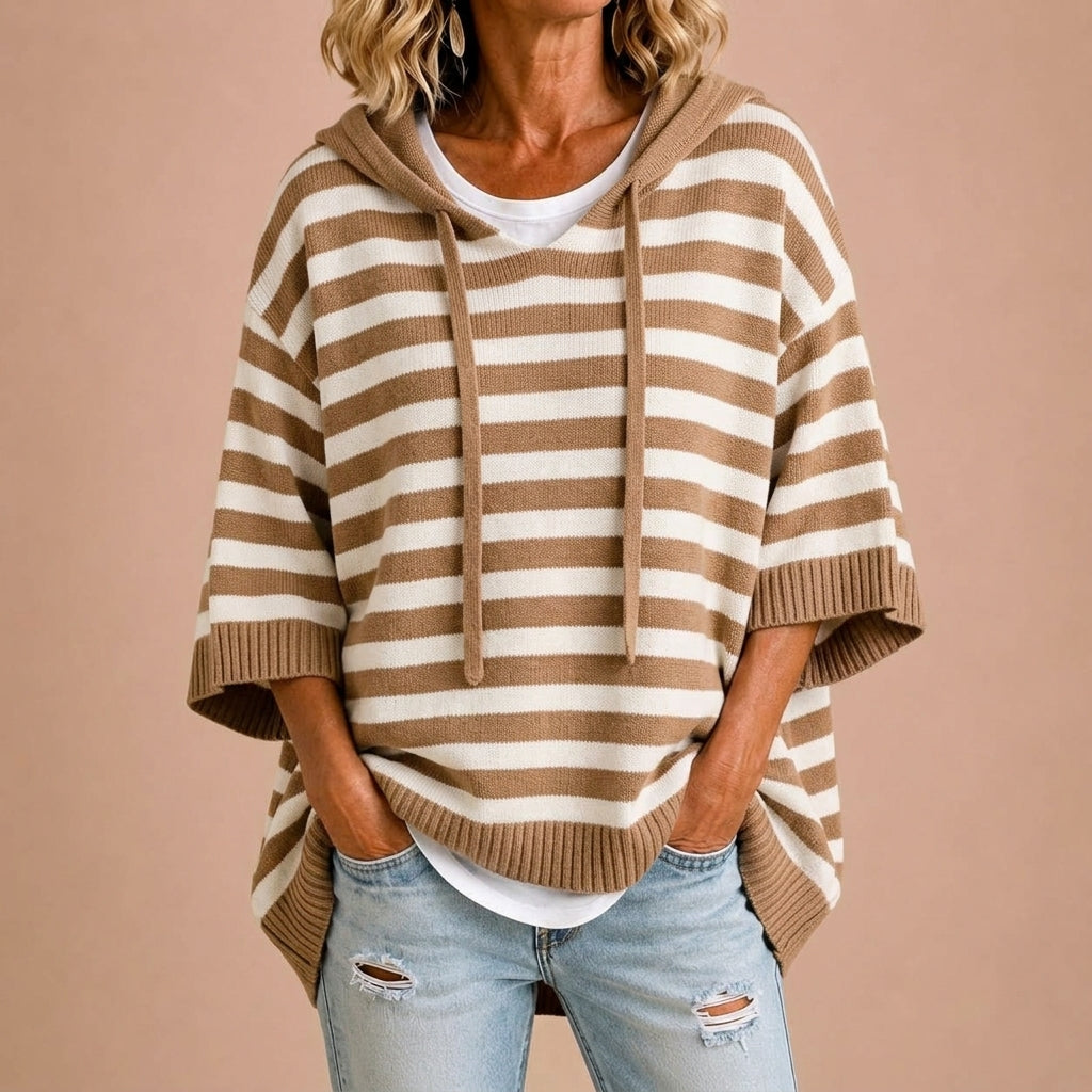 Loredana | Poncho de Punto a Rayas con Capucha