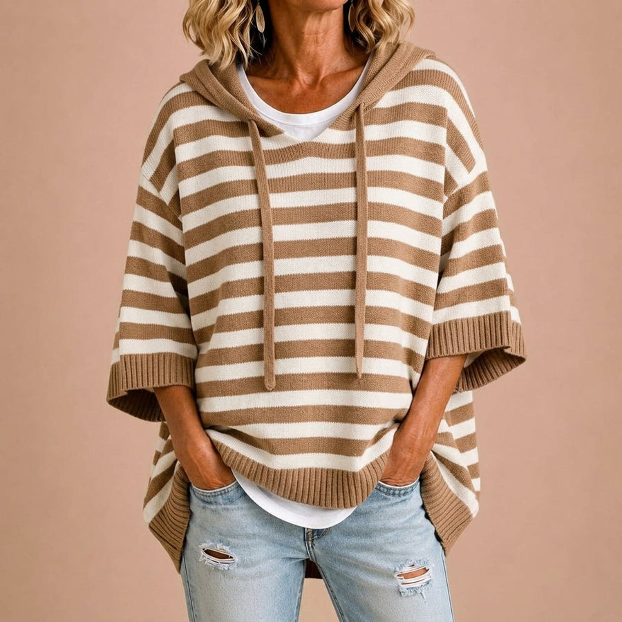 Loredana | Poncho de Punto a Rayas con Capucha