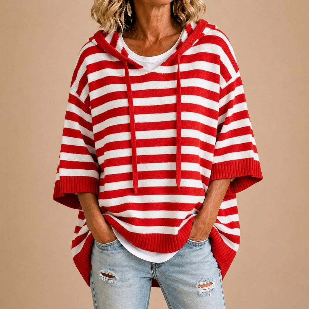 Loredana | Poncho de Punto a Rayas con Capucha