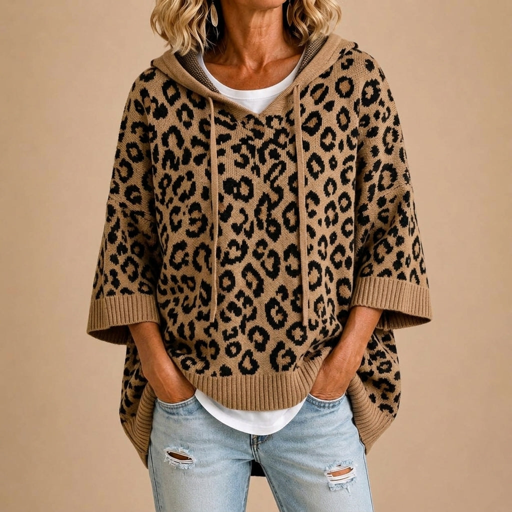 Gabriella | Poncho de Punto Animal Print con Capucha
