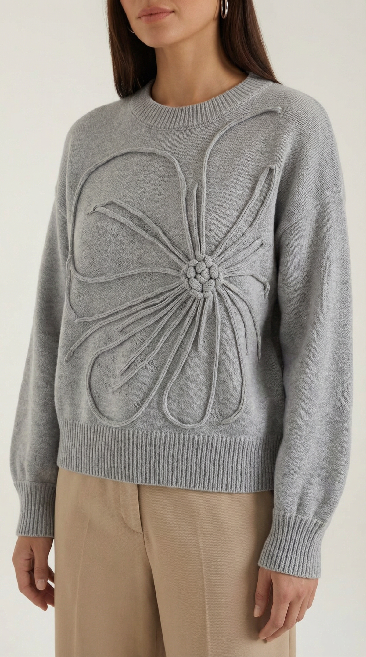 Knitted sweater with floral design