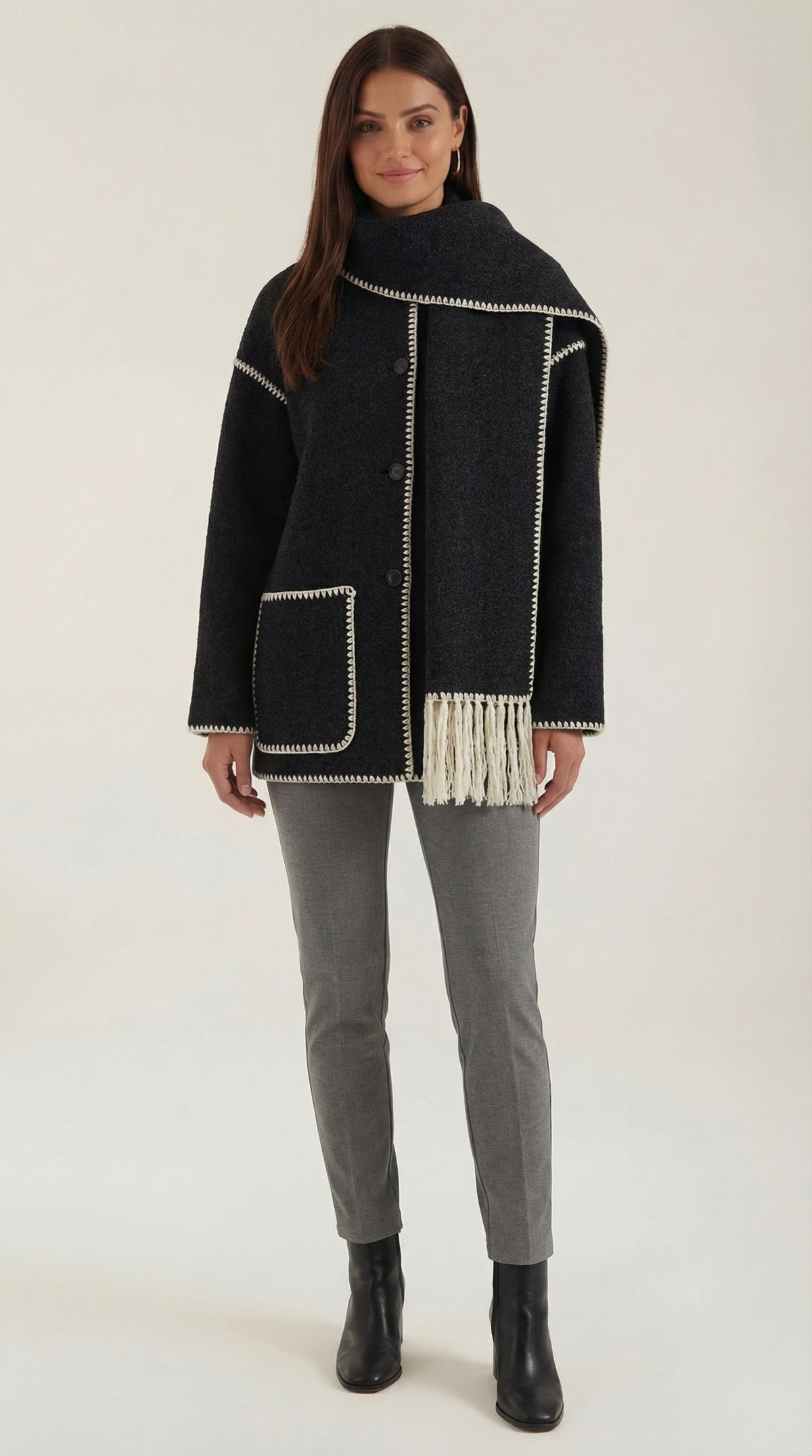 Catherine jacket with contrast scarf