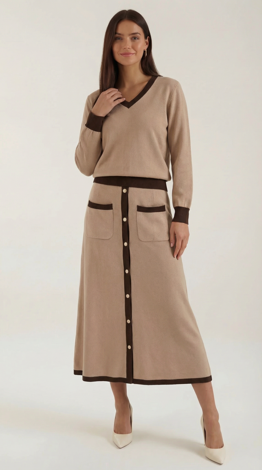 Conjunto de suéter V y falda midi 'Cheryl'