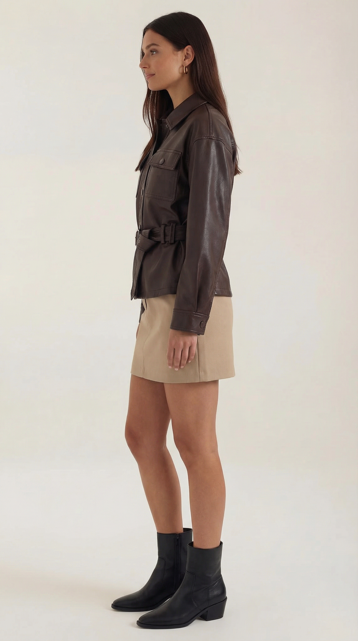 Christina PU belted jacket