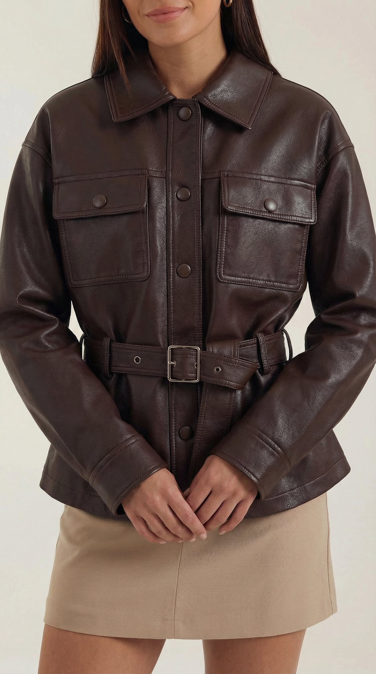 Christina PU belted jacket
