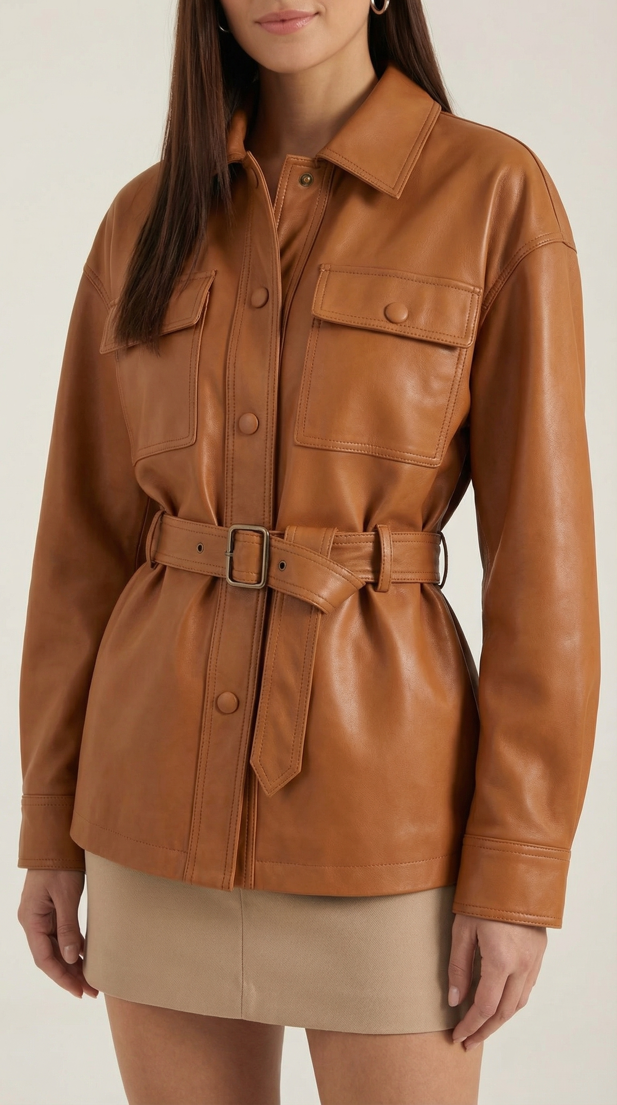 Christina PU belted jacket