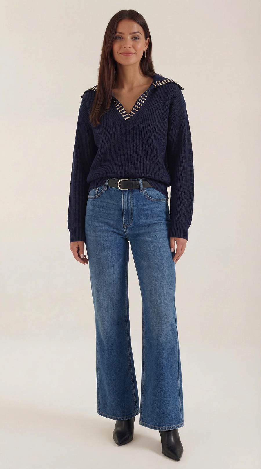 Darlene wool sweater with studded collar