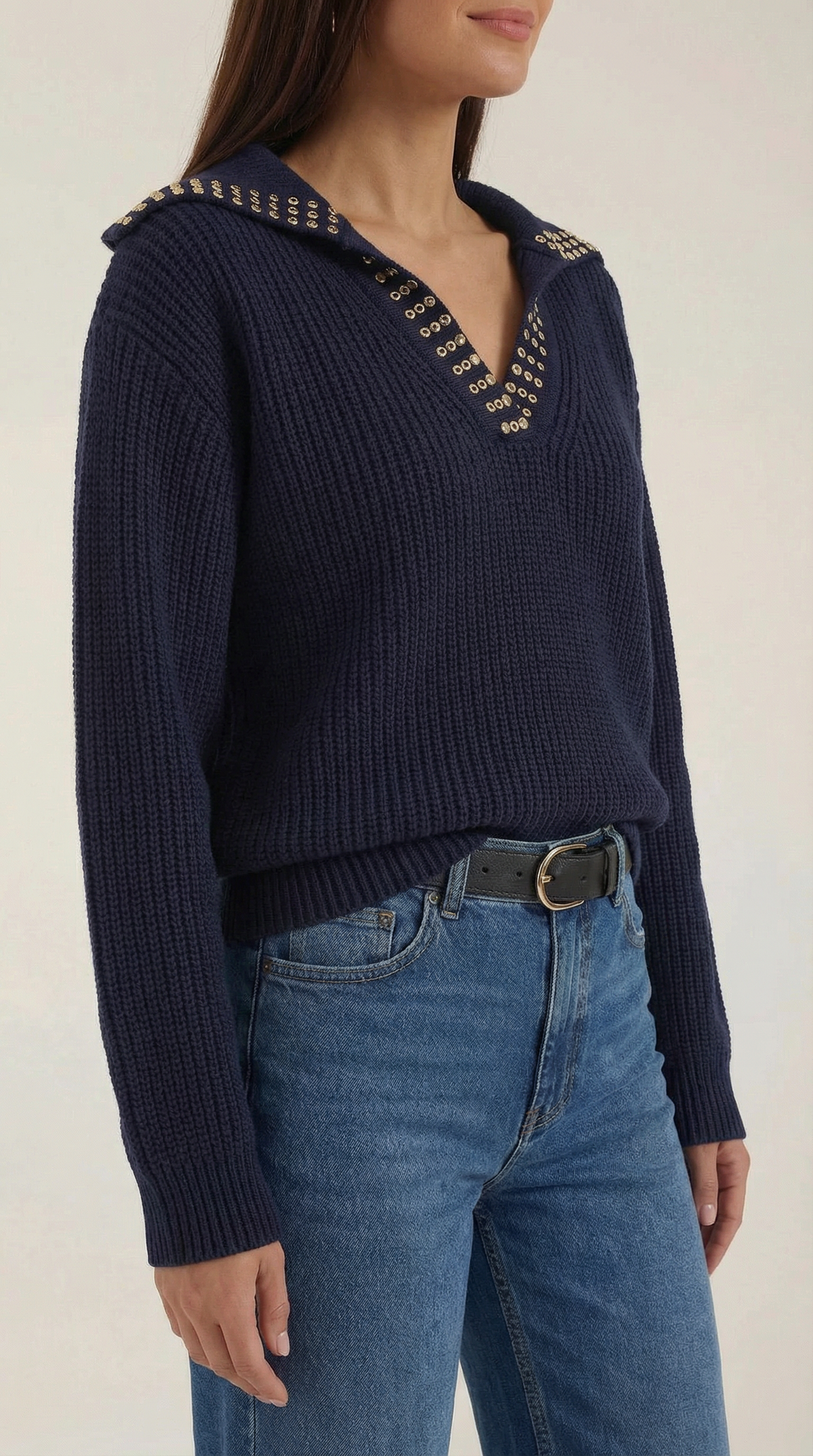 Darlene wool sweater with studded collar