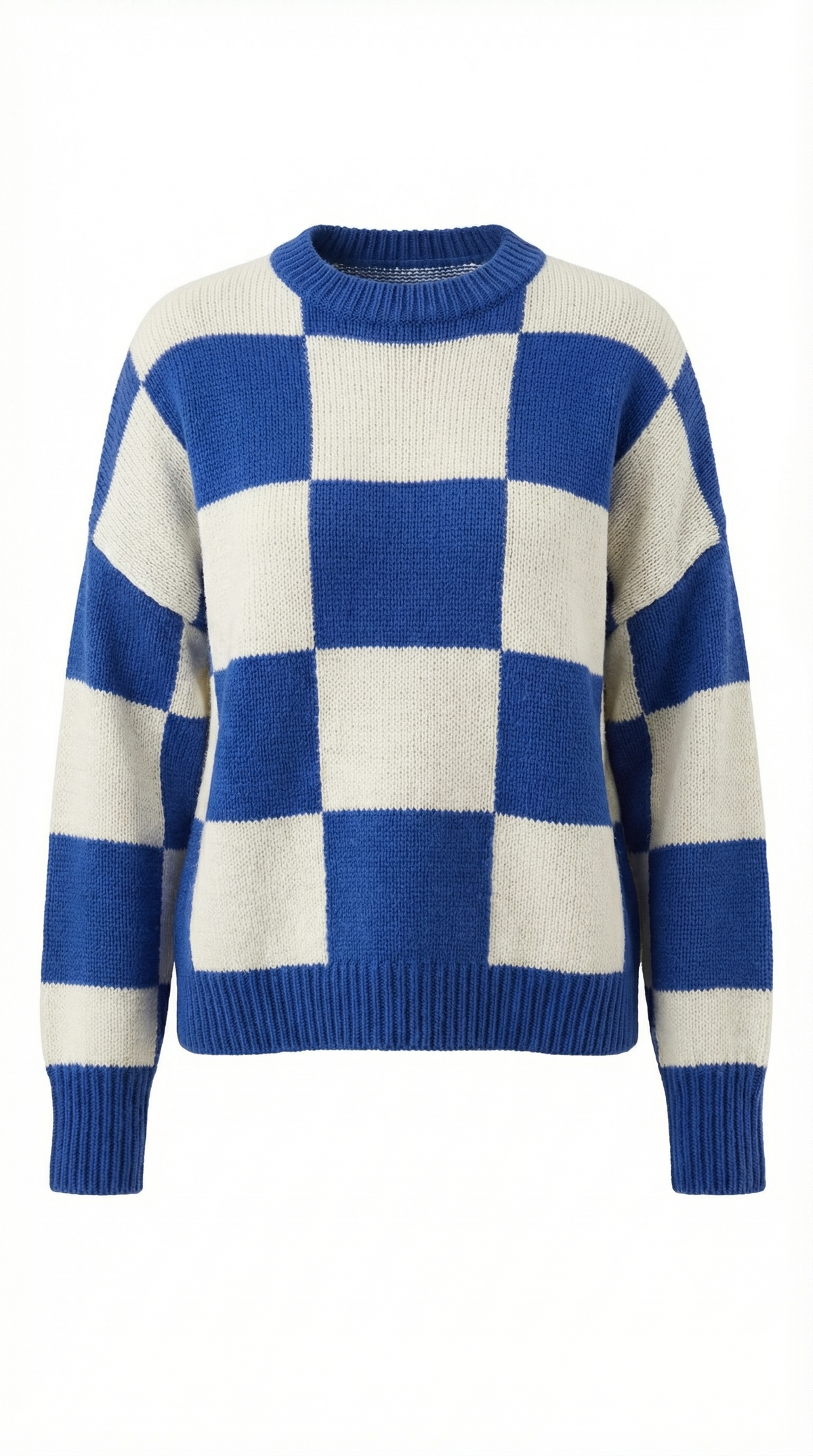 Knitted sweater with a plaid design