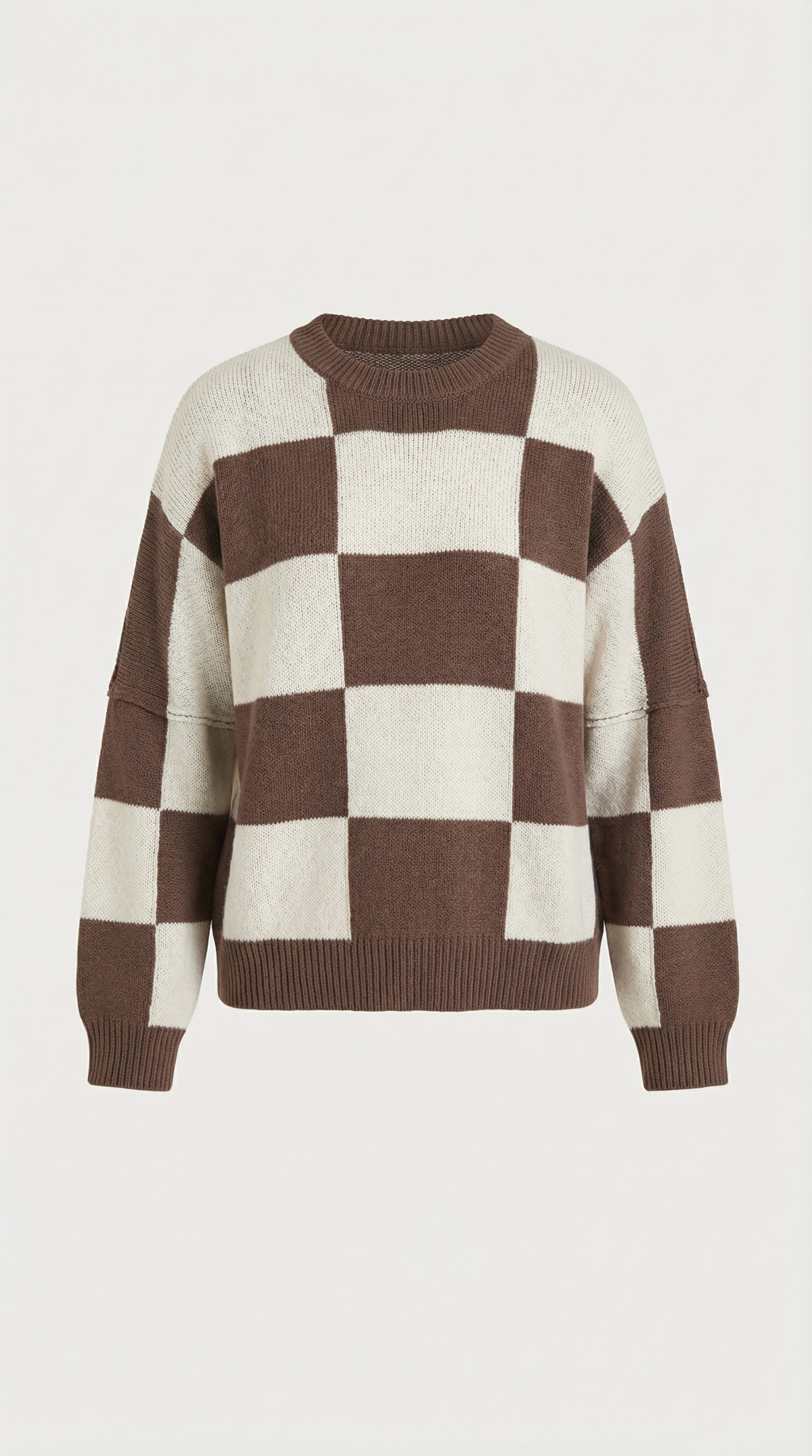 Knitted sweater with a plaid design