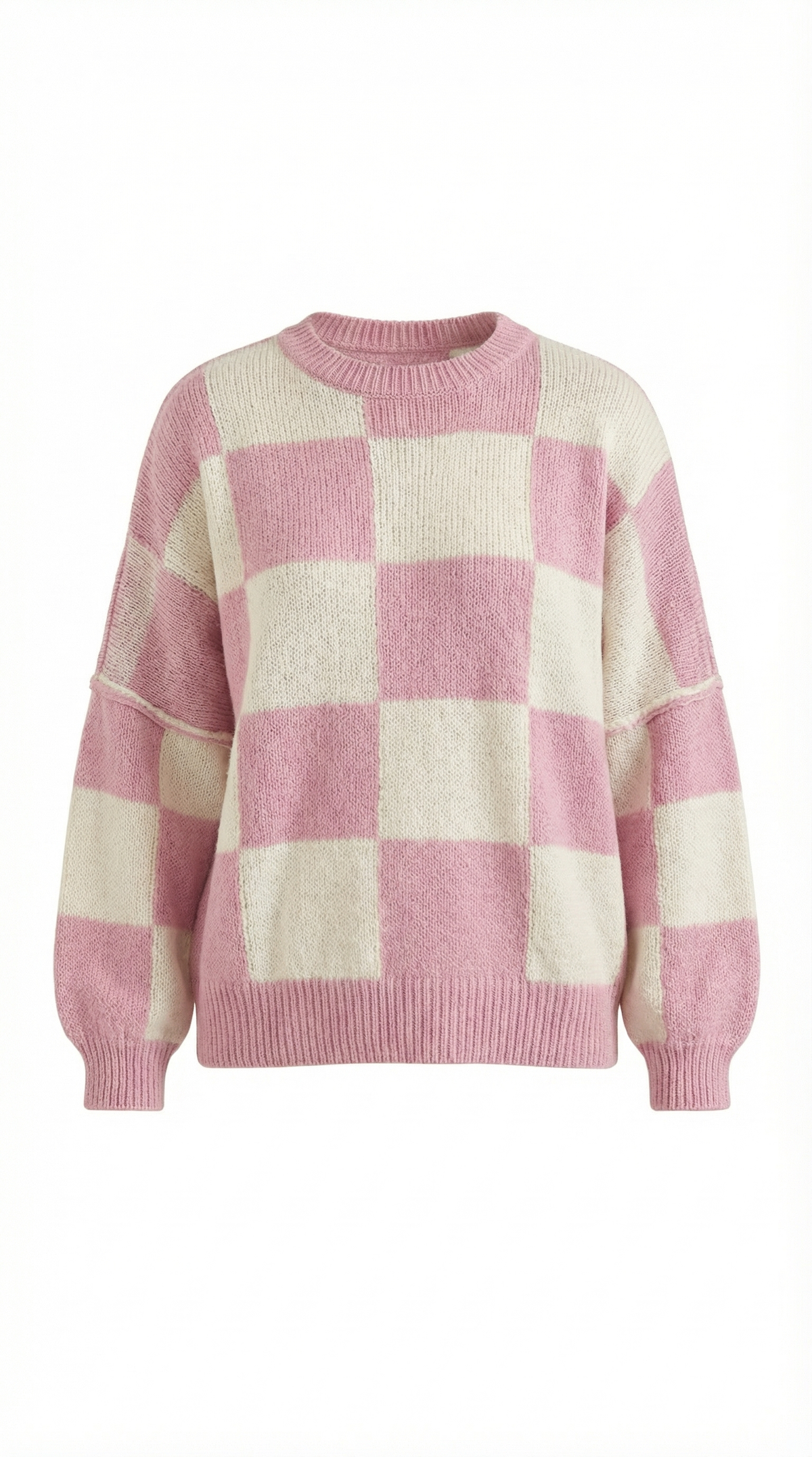 Knitted sweater with a plaid design