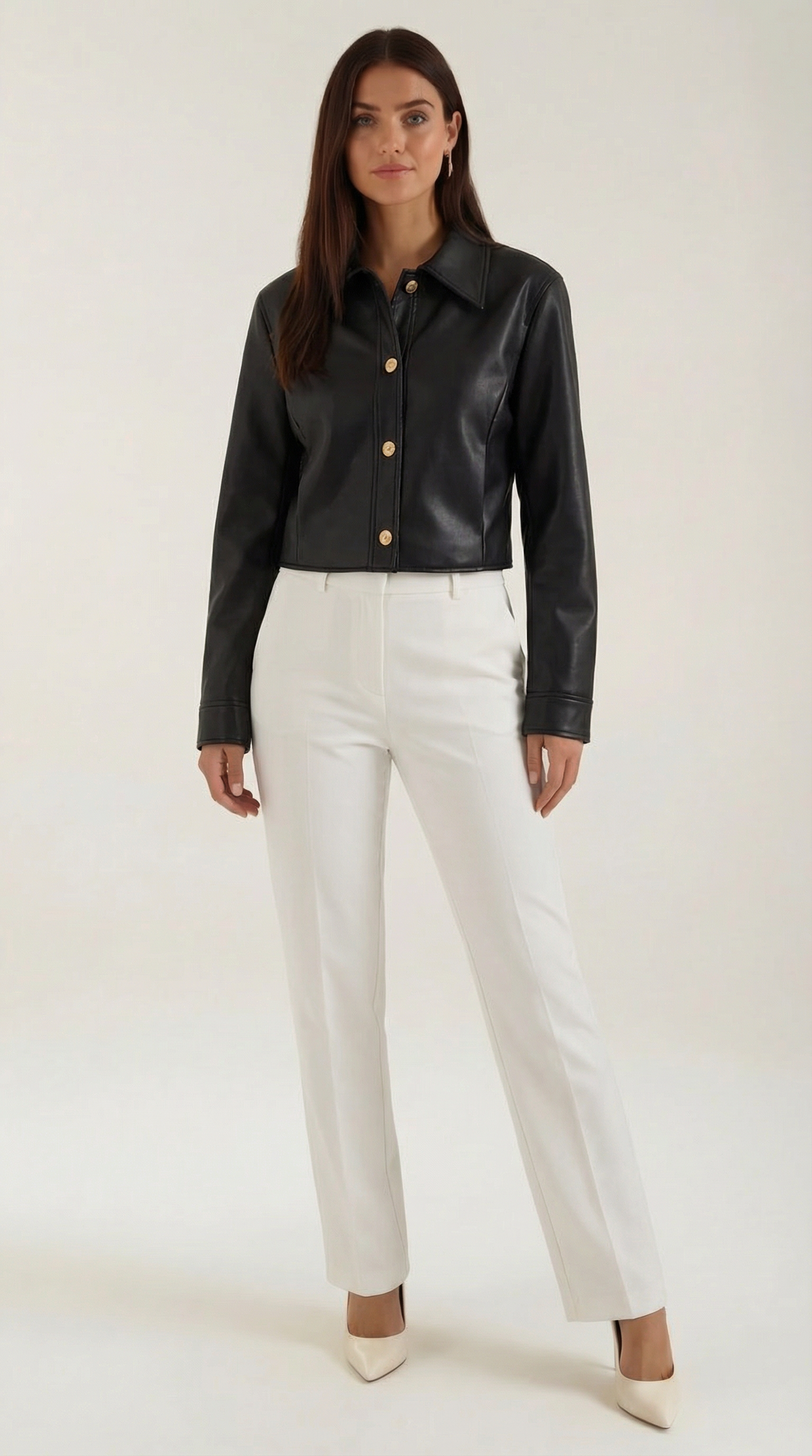 Heather Faux Leather Cropped Jacket