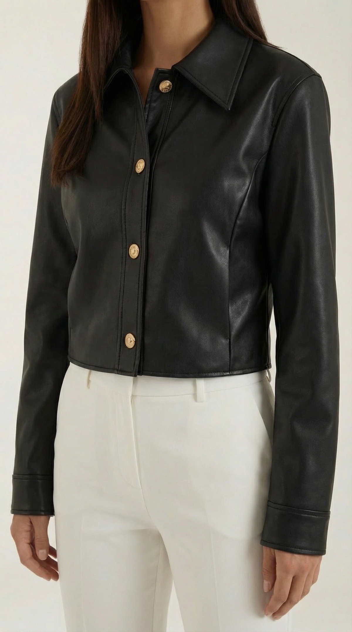 Heather Faux Leather Cropped Jacket