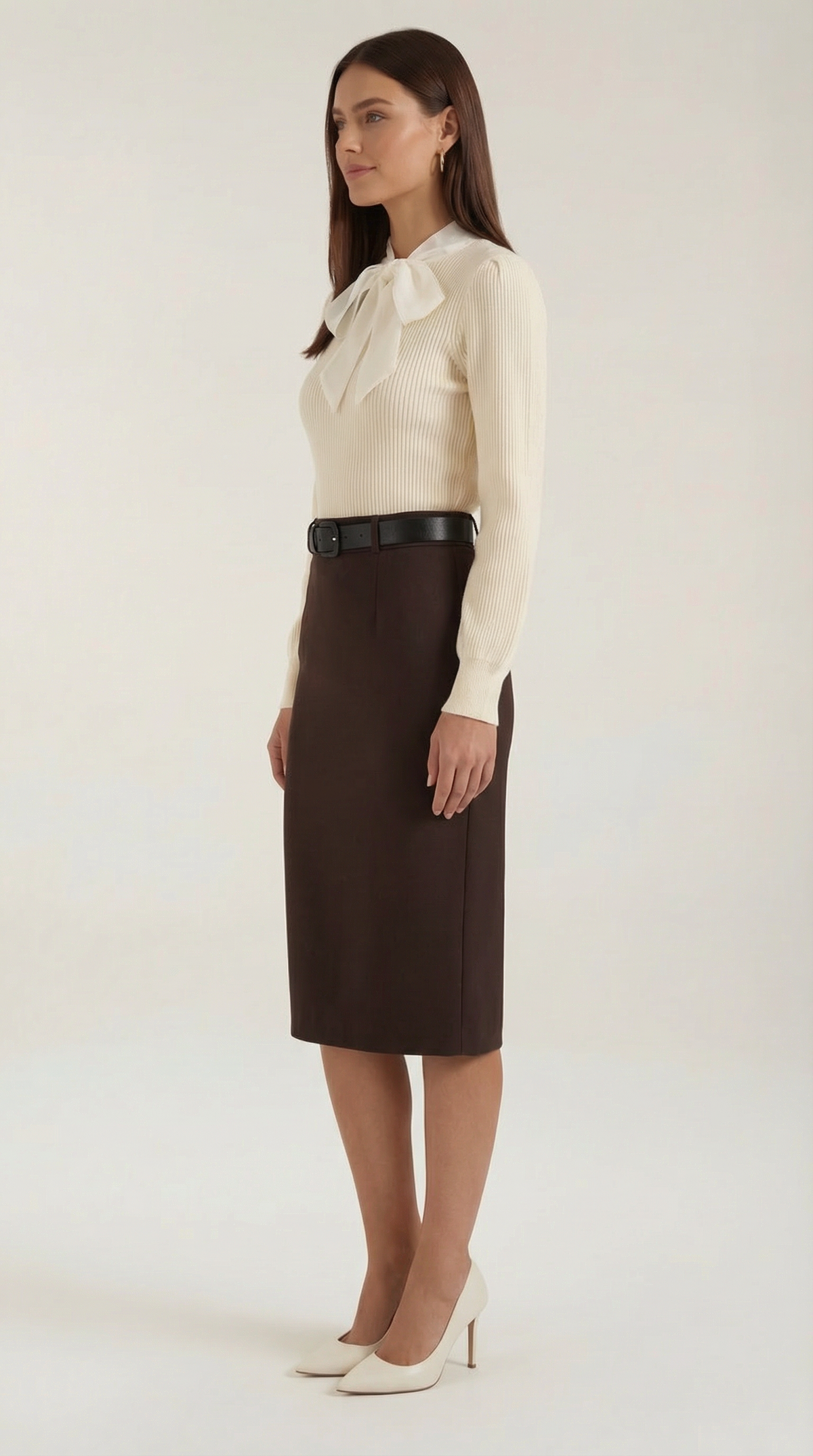 Jacqueline Rib-Knit Sweater with Decorative Tie