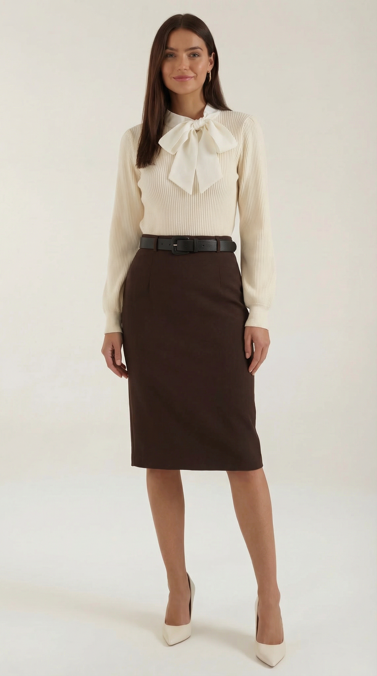 Jacqueline Rib-Knit Sweater with Decorative Tie
