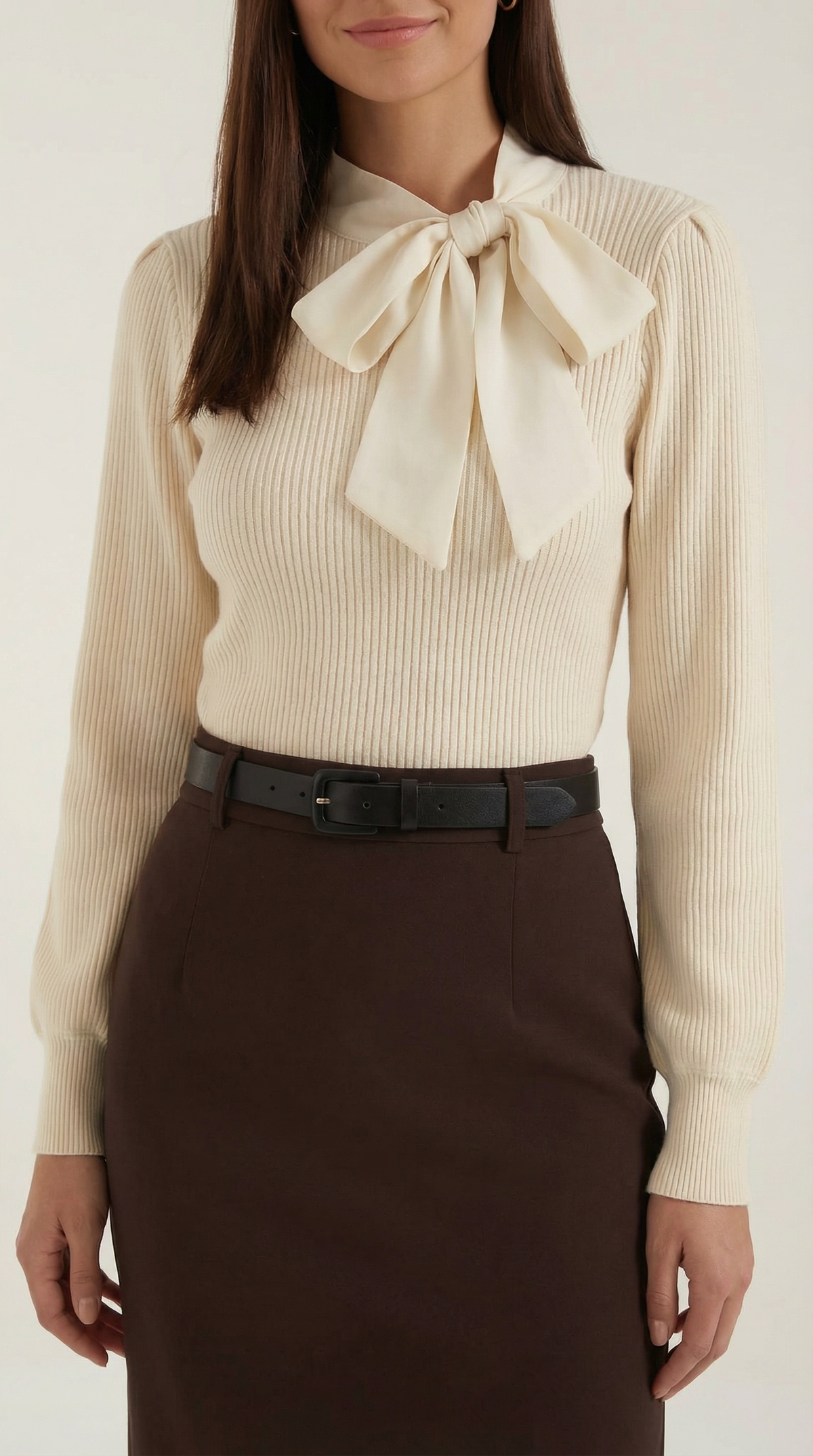 Jacqueline Rib-Knit Sweater with Decorative Tie