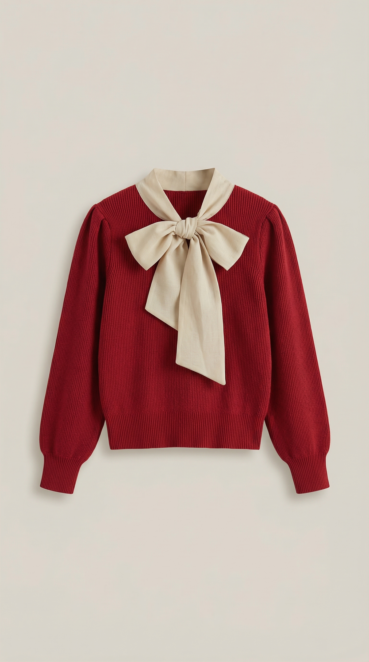 Jacqueline Rib-Knit Sweater with Decorative Tie