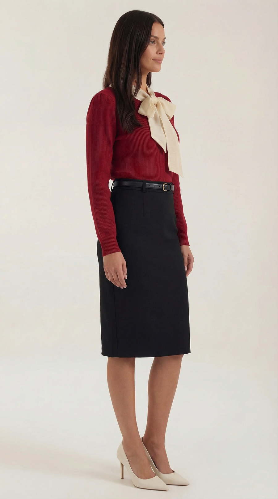 Jacqueline Rib-Knit Sweater with Decorative Tie