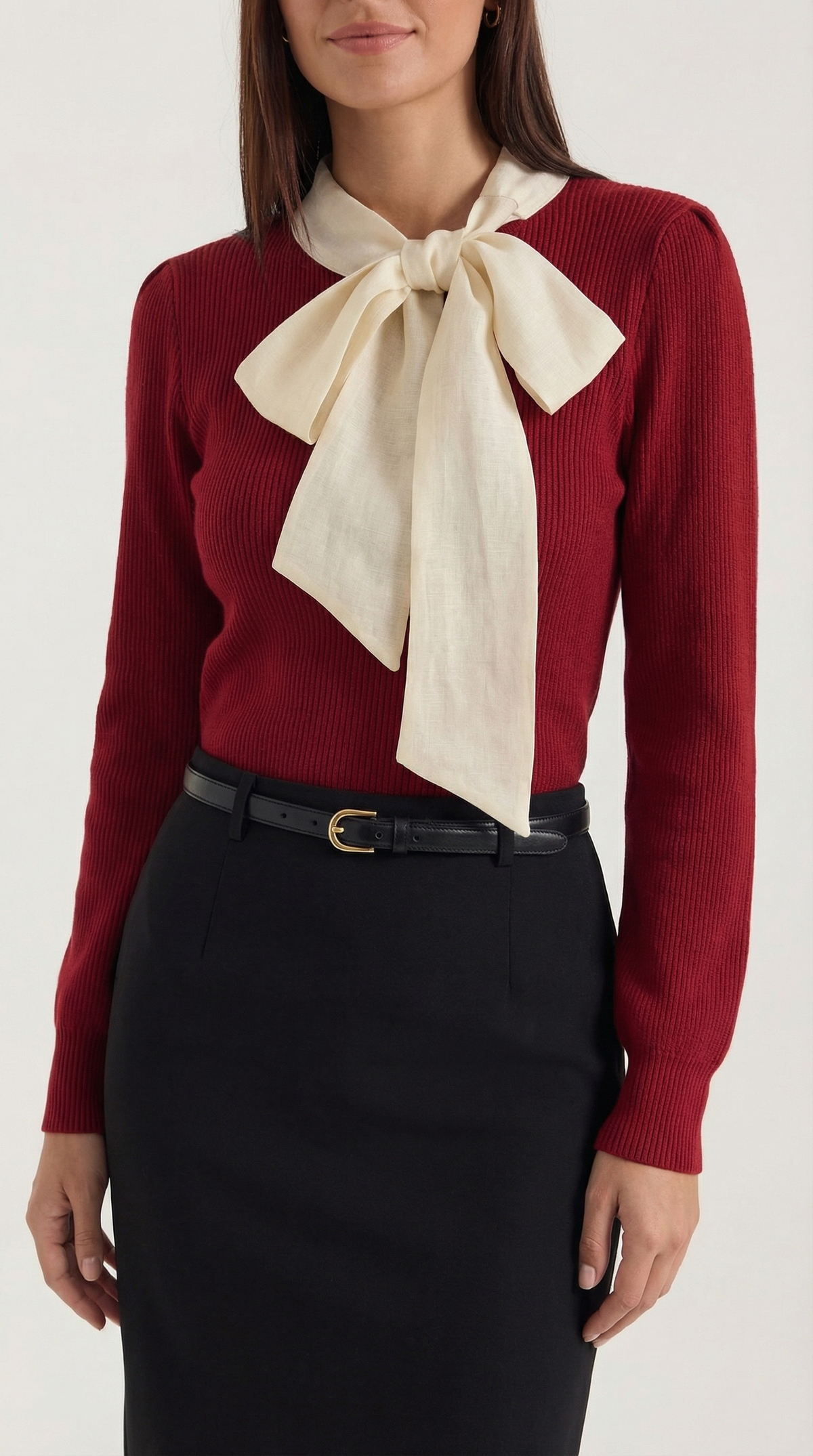 Jacqueline Rib-Knit Sweater with Decorative Tie