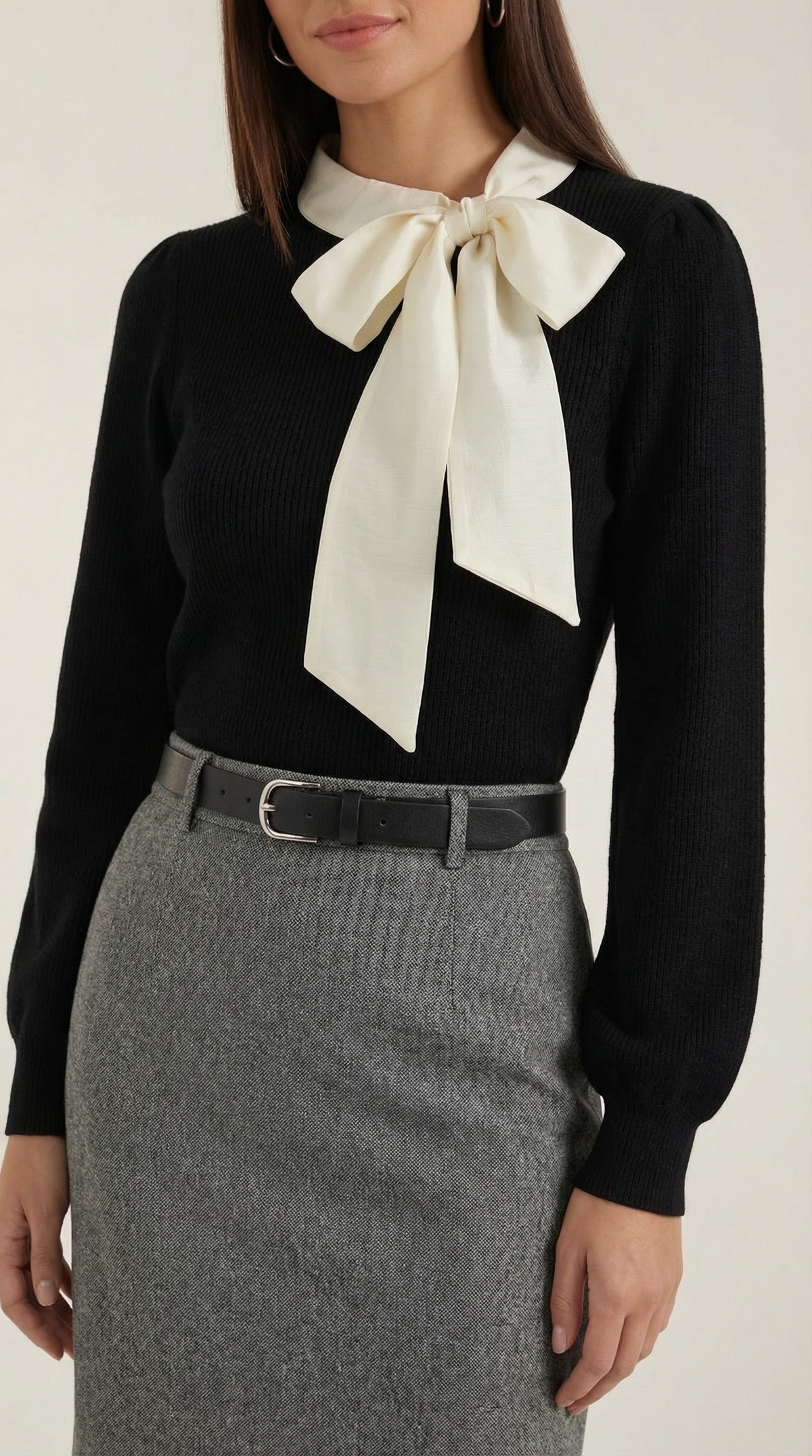 Jacqueline Rib-Knit Sweater with Decorative Tie