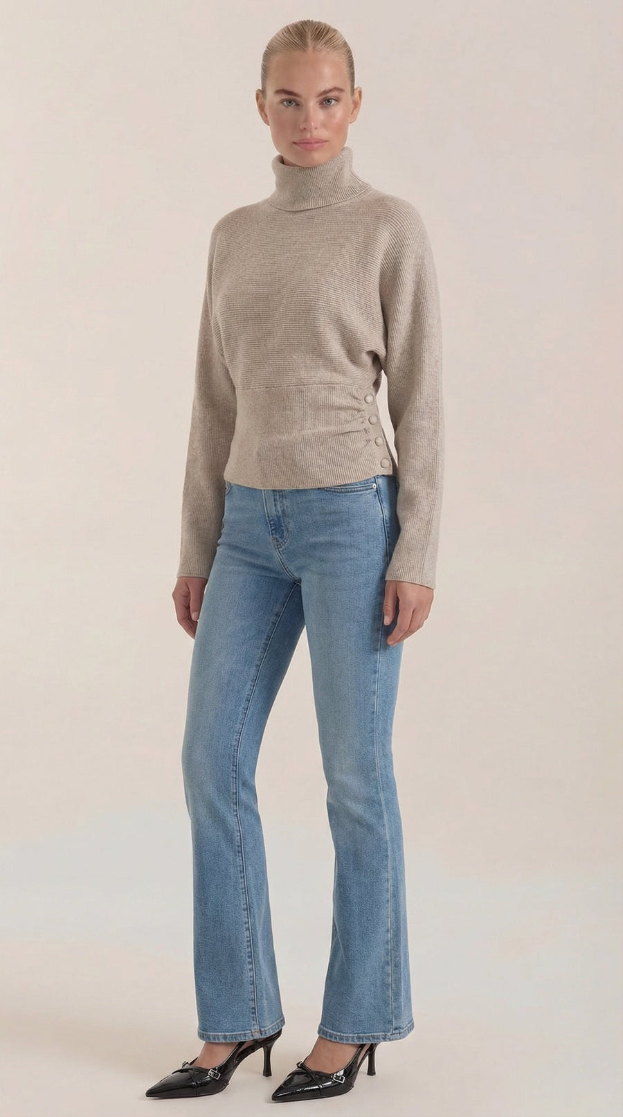 Leticia Ribbed High-Neck Sweater