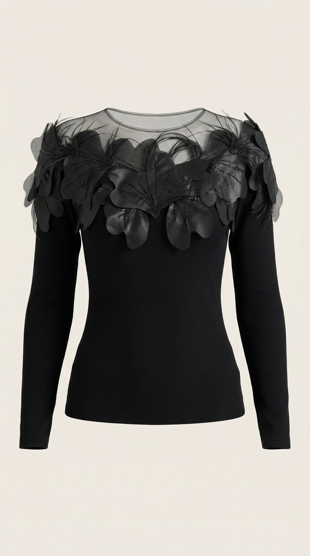 Knitted sweater with feather embellishments