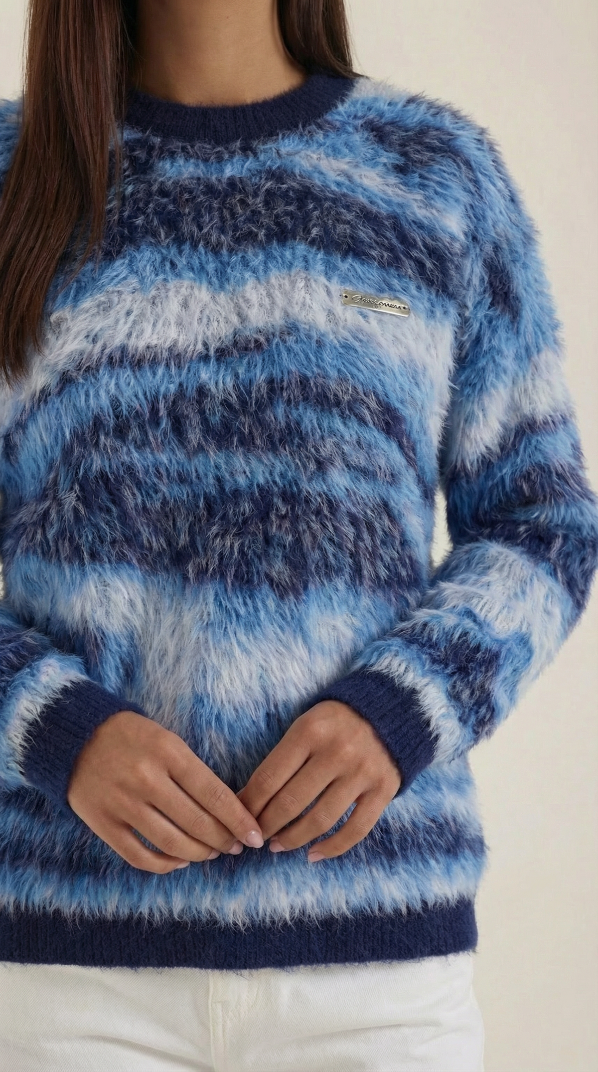 Long knit sweater with printed design