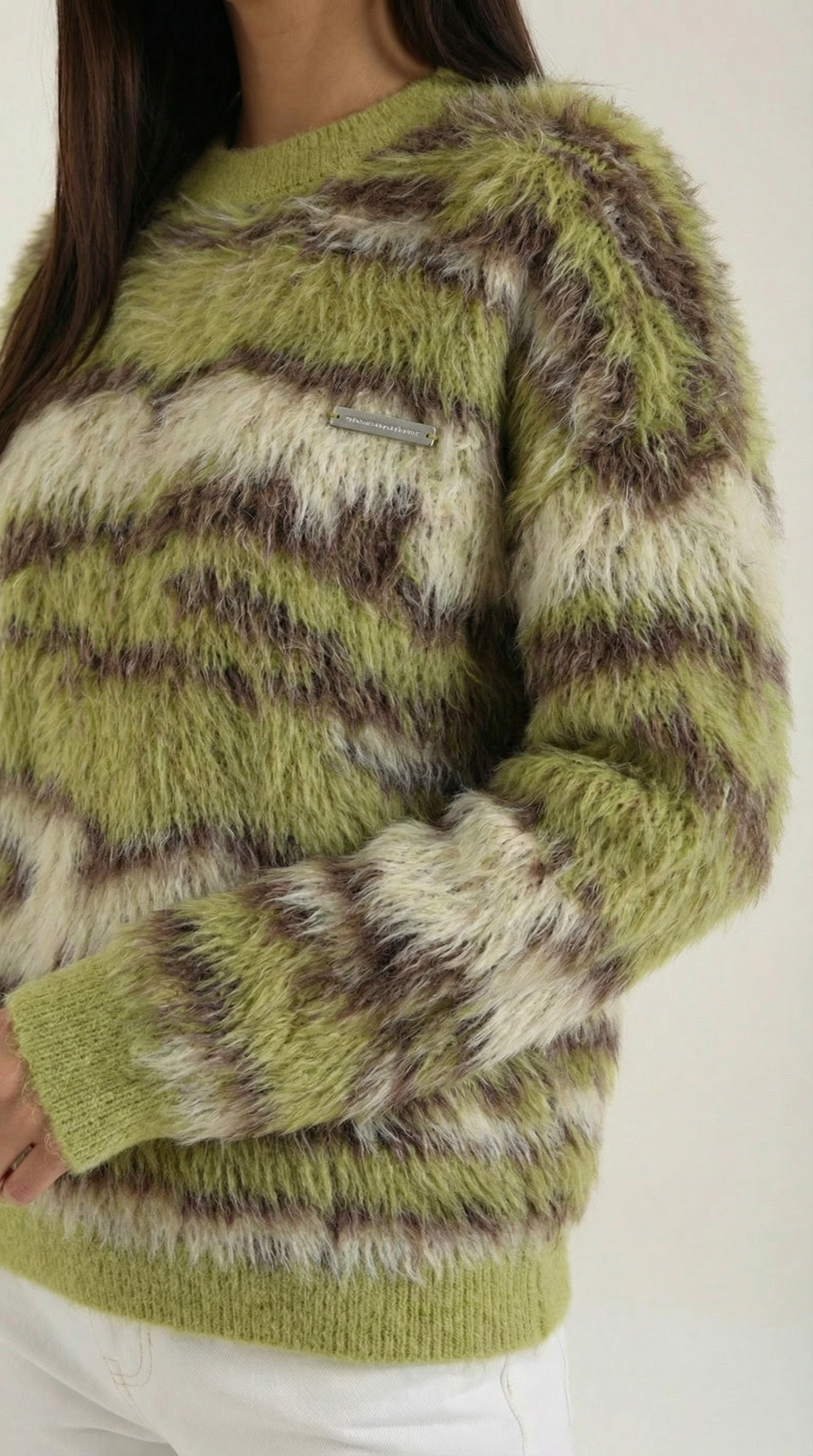 Long knit sweater with printed design