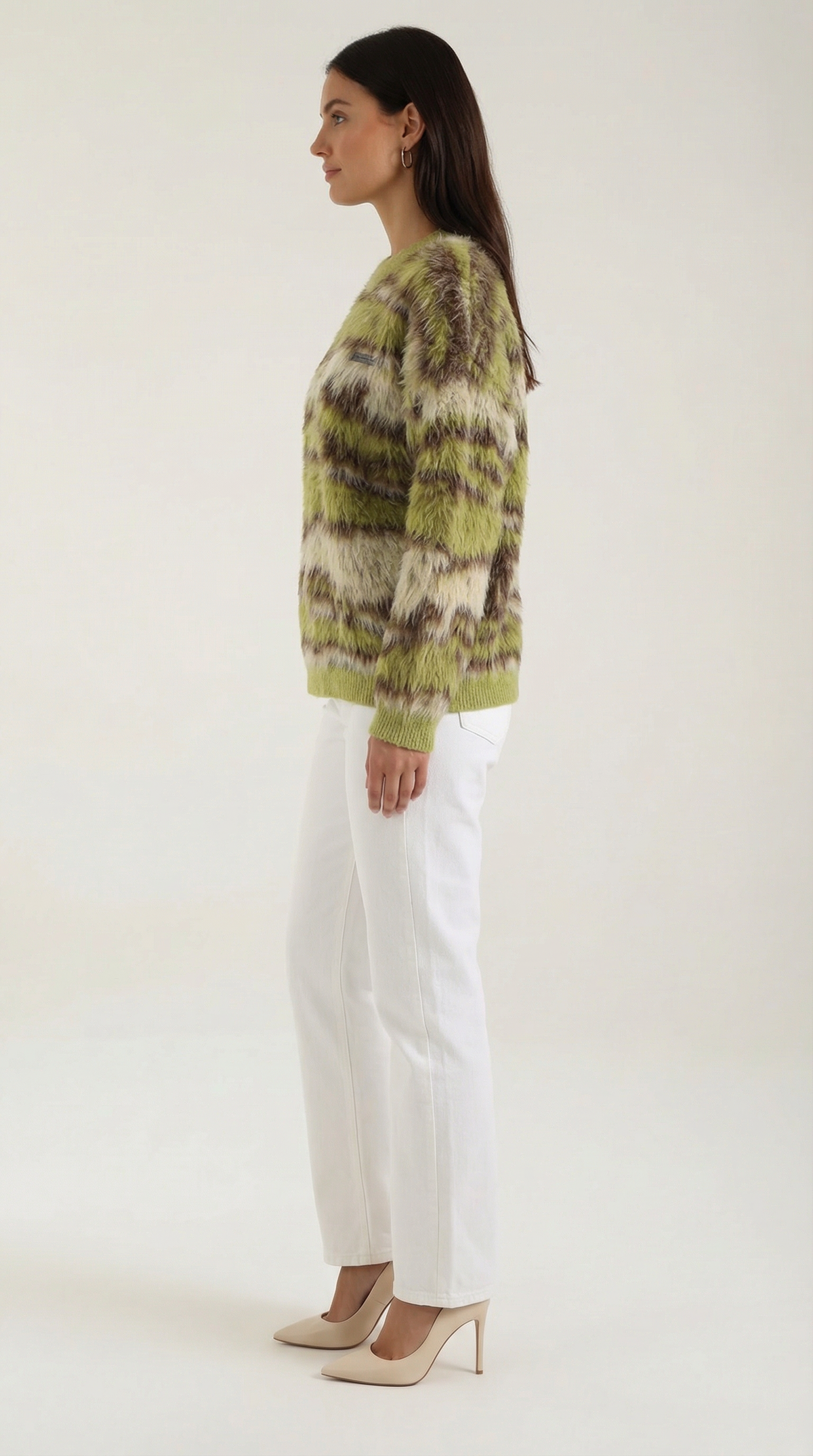 Long knit sweater with printed design