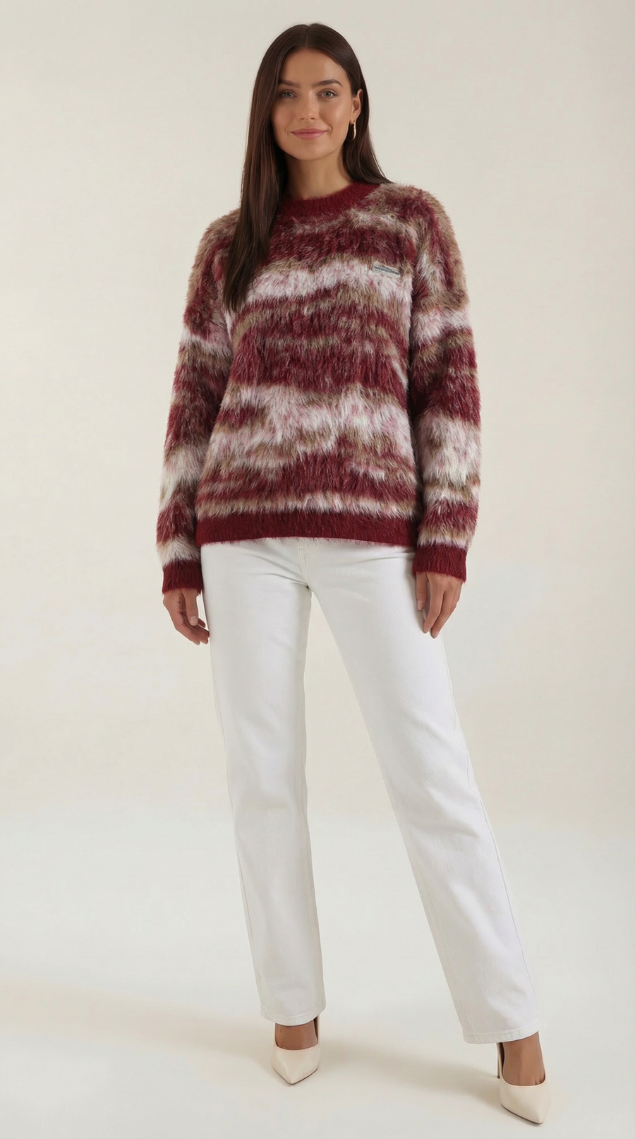 Long knit sweater with printed design