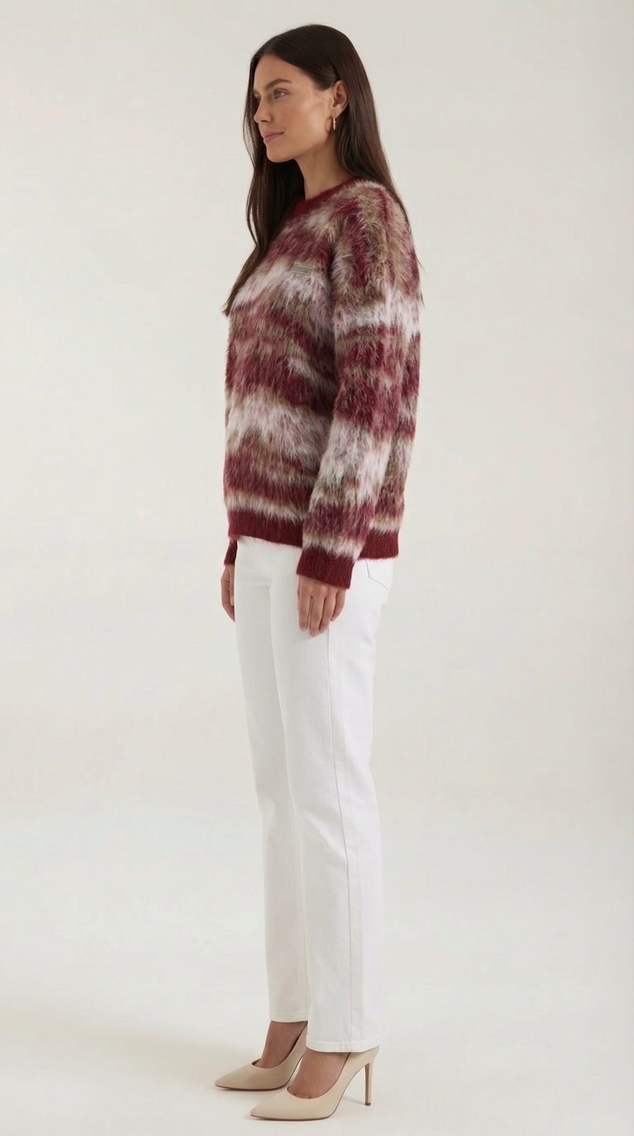 Long knit sweater with printed design
