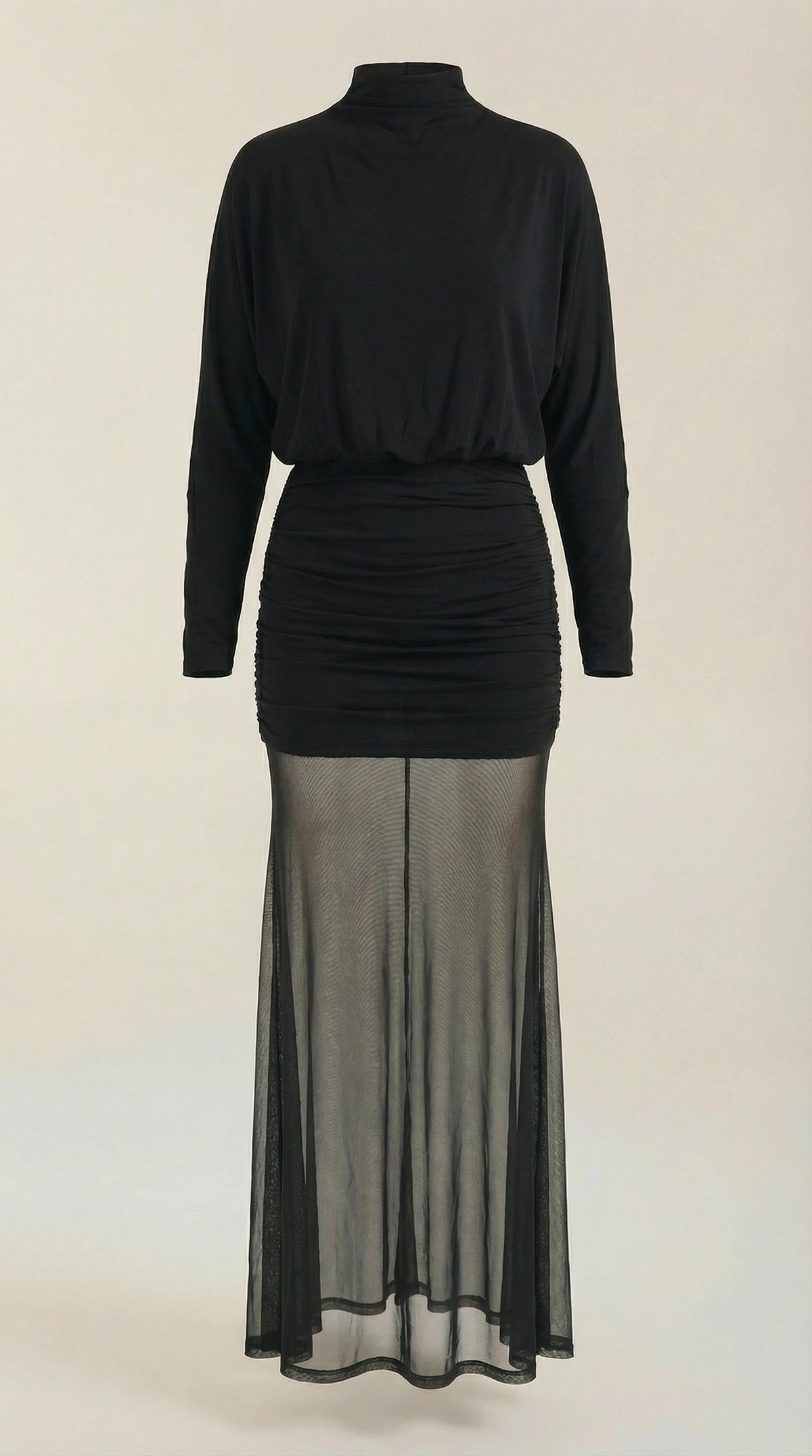 Sonya Ruched Mesh Maxi Dress